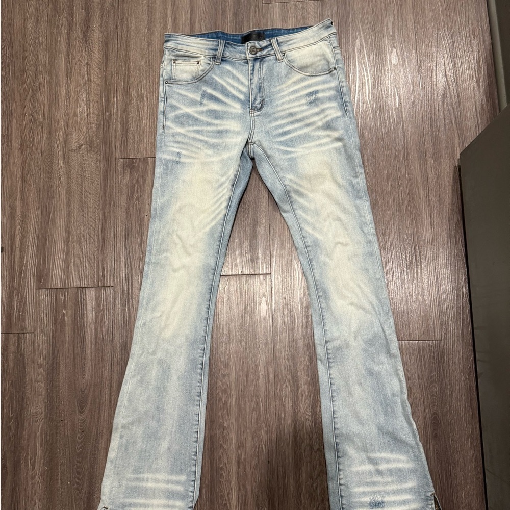 Blue Bootcut Jeans with Vintage Faded Look